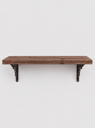 Hexham Rustic Floating Shelf with Metal Brackets - 22cm x 3.5cm - Bracketed Shelves