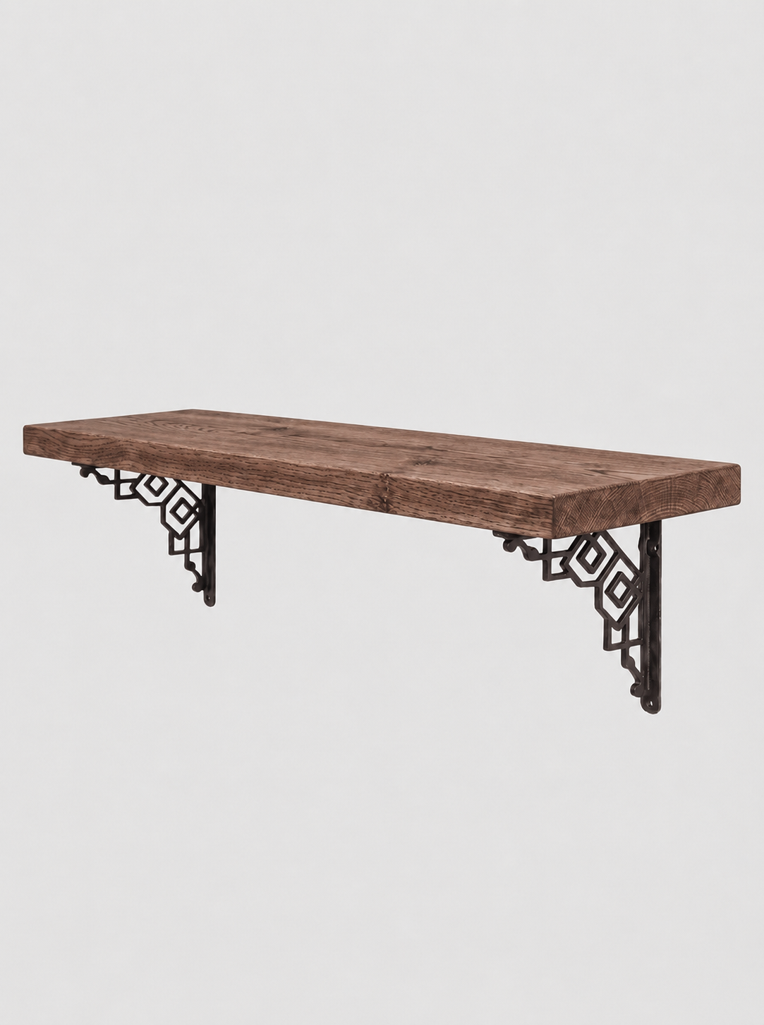 Hexham Rustic Floating Shelf with Metal Brackets - 22cm x 3.5cm - Bracketed Shelves