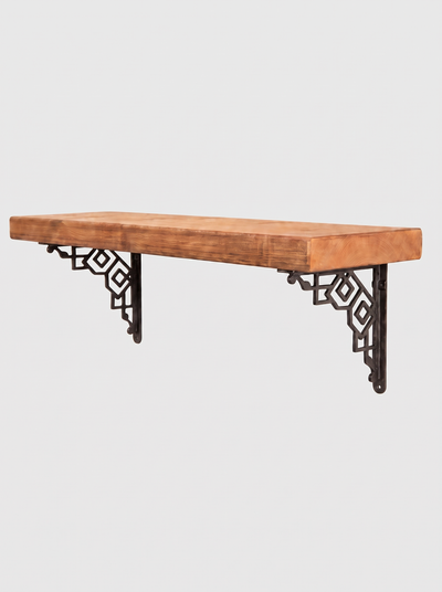 Hexham Rustic Floating Shelf with Metal Brackets - 22cm x 4.5cm - Bracketed Shelves