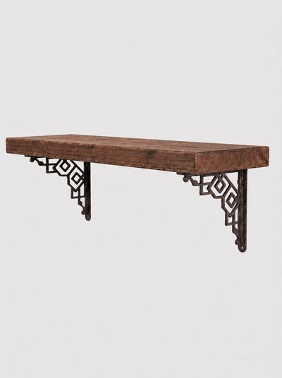 Hexham Rustic Floating Shelf with Metal Brackets - 22cm x 4.5cm - Bracketed Shelves