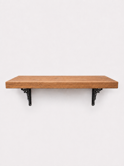 Hexham Rustic Floating Shelf with Metal Brackets - 29cm x 4.5cm - Bracketed Shelves