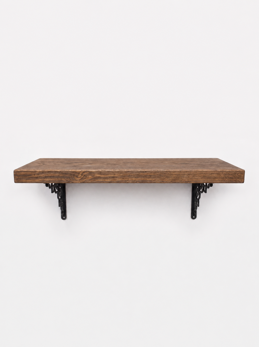 Hexham Rustic Floating Shelf with Metal Brackets - 29cm x 4.5cm - Bracketed Shelves