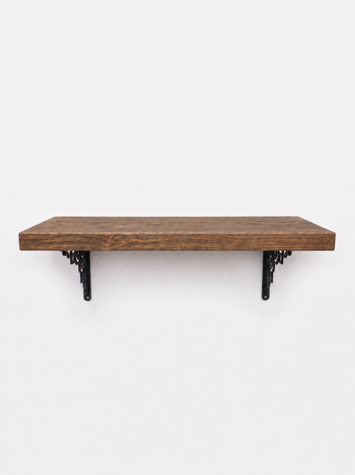Hexham Rustic Floating Shelf with Metal Brackets - 29cm x 4.5cm - Bracketed Shelves