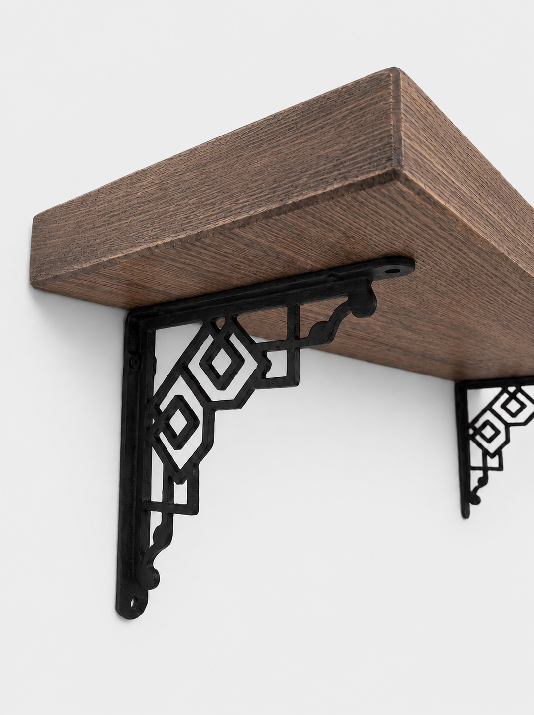 Hexham Rustic Floating Shelf with Metal Brackets - 29cm x 4.5cm - Bracketed Shelves