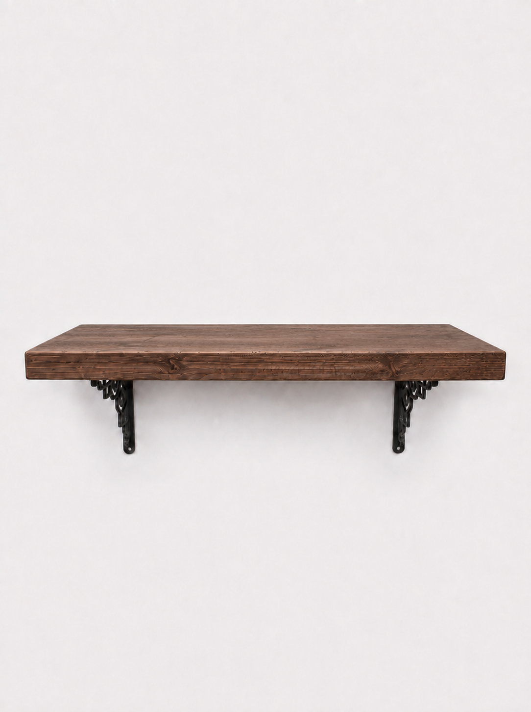 Hexham Rustic Floating Shelf with Metal Brackets - 29cm x 4.5cm - Bracketed Shelves
