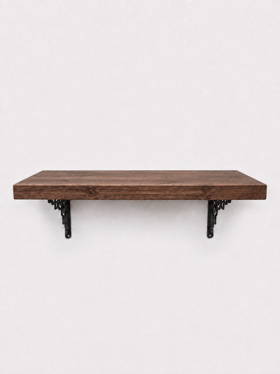 Hexham Rustic Floating Shelf with Metal Brackets - 29cm x 4.5cm - Bracketed Shelves