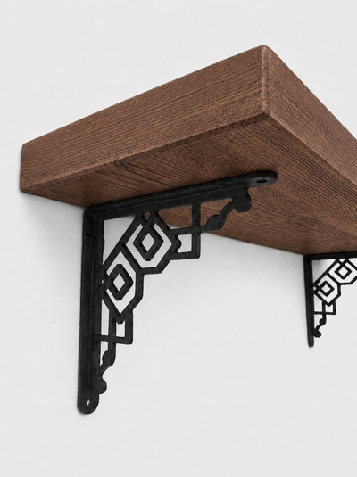 Hexham Rustic Floating Shelf with Metal Brackets - 29cm x 4.5cm - Bracketed Shelves