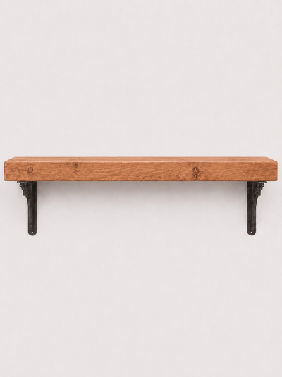 Hexham Rustic Wooden Shelf with Metal Brackets - 14.5cm x 4.5cm - Bracketed Shelves