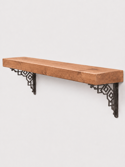 Hexham Rustic Wooden Shelf with Metal Brackets - 14.5cm x 4.5cm - Bracketed Shelves