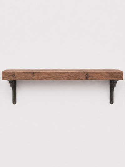 Hexham Rustic Wooden Shelf with Metal Brackets - 14.5cm x 4.5cm - Bracketed Shelves