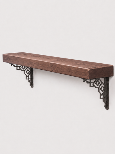 Hexham Rustic Wooden Shelf with Metal Brackets - 14.5cm x 4.5cm - Bracketed Shelves