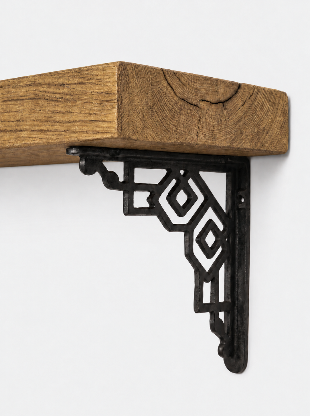 Hexham Solid Shelf with Metal Brackets - 8x2 Oak Shelf (19x4cm) - Bracketed Shelves