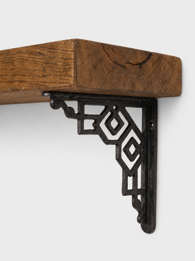 Hexham Solid Shelf with Metal Brackets - 8x2 Oak Shelf (19x4cm) - Bracketed Shelves