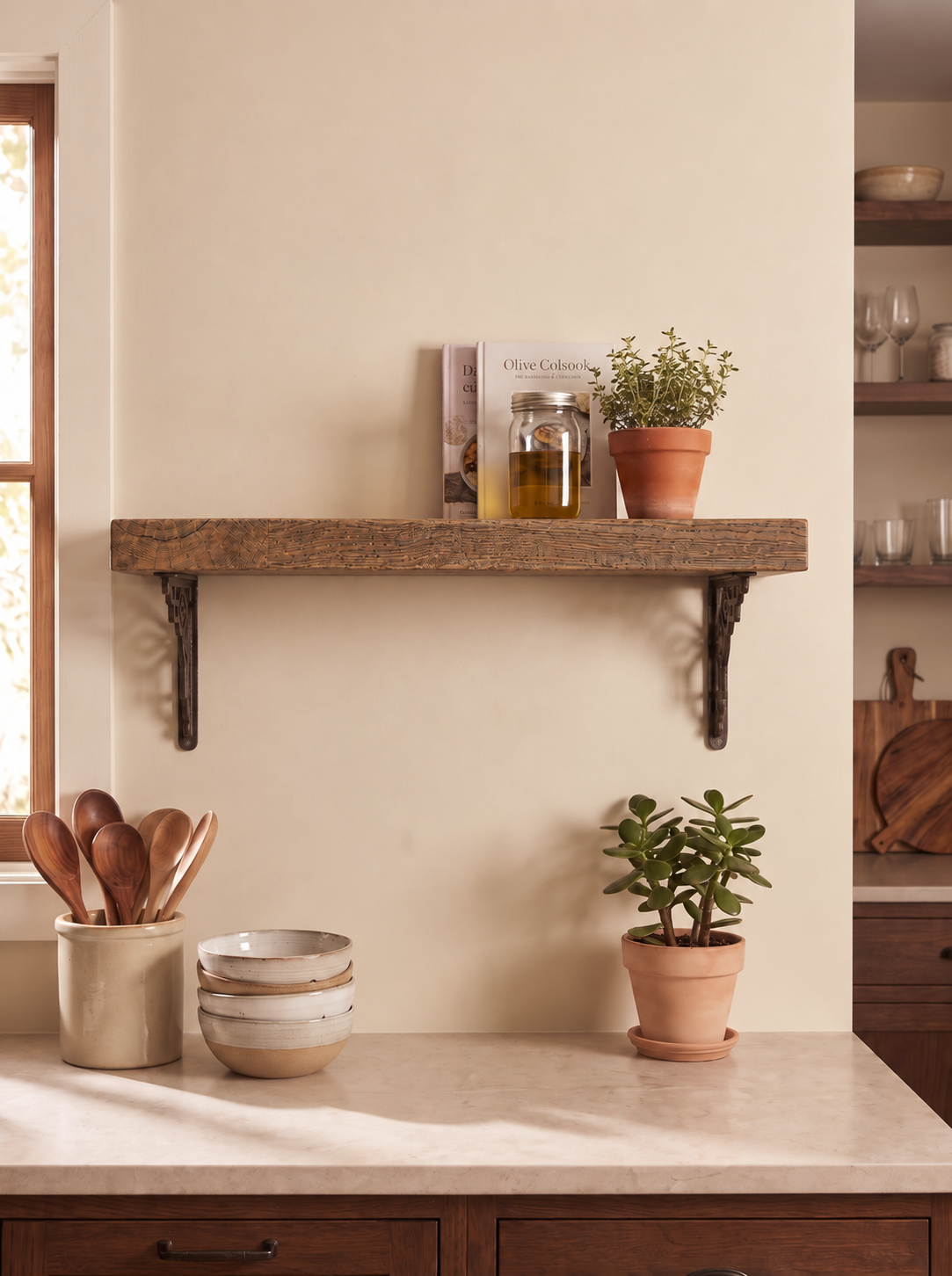Hexham Solid Shelf with Metal Brackets - 8x2 Oak Shelf (19x4cm)