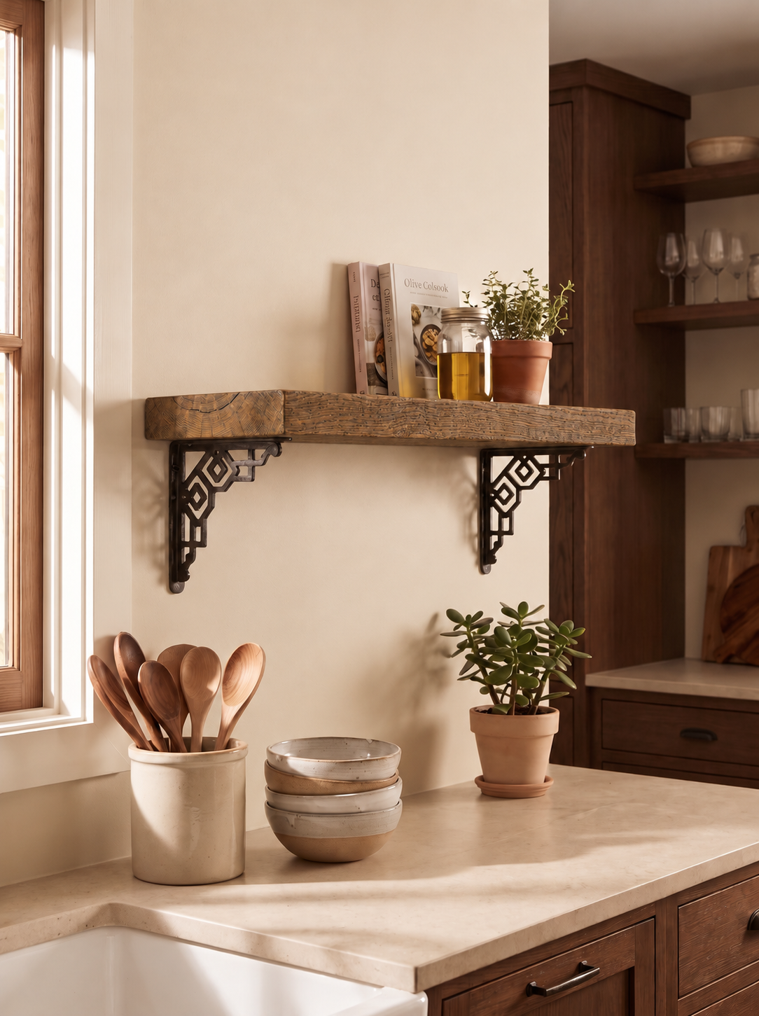 Hexham Solid Shelf with Metal Brackets - 8x2 Oak Shelf (19x4cm)
