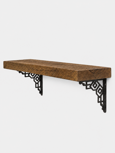 Hexham Solid Shelf with Metal Brackets - 8x2 Oak Shelf (19x4cm) - Bracketed Shelves