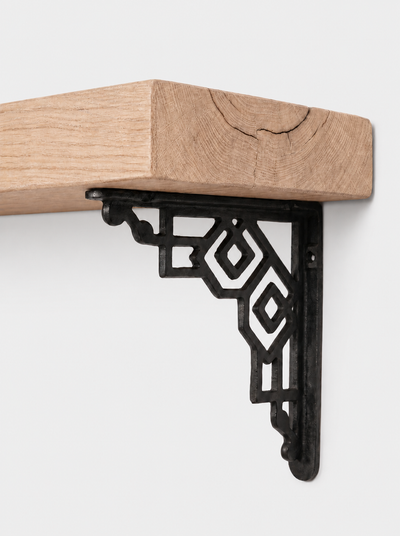 Hexham Solid Shelf with Metal Brackets - 8x2 Oak Shelf (19x4cm) - Bracketed Shelves