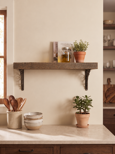 Hexham Solid Shelf with Metal Brackets - 8x2 Oak Shelf (19x4cm)