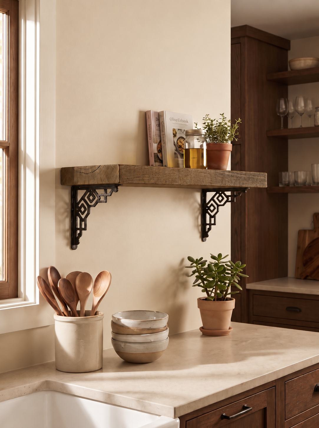 Hexham Solid Shelf with Metal Brackets - 8x2 Oak Shelf (19x4cm)