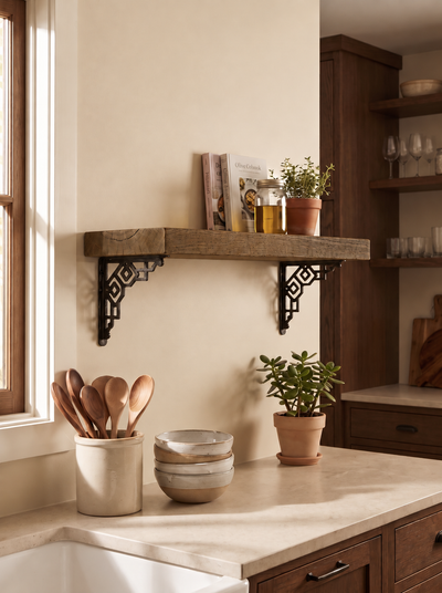 Hexham Solid Shelf with Metal Brackets - 8x2 Oak Shelf (19x4cm)
