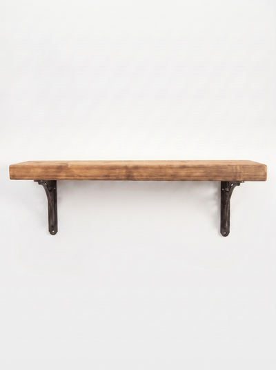 Lindisfarne Rustic Floating Shelf with Metal Brackets - 22cm x 4.5cm - Floating Shelves