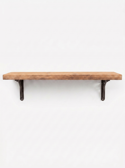 Lindisfarne Rustic Floating Shelf with Metal Brackets - 22cm x 3.5cm - Floating Shelves
