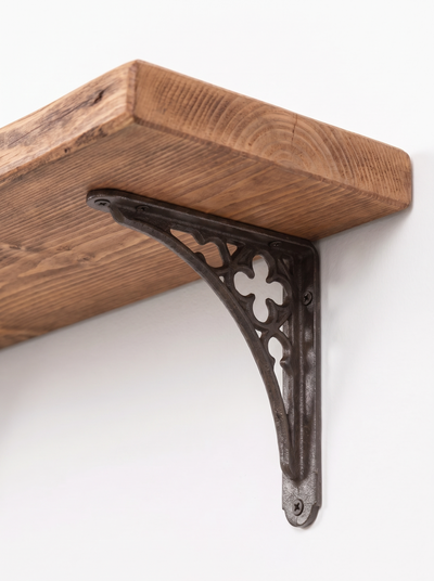 Lindisfarne Rustic Floating Shelf with Metal Brackets - 22cm x 3.5cm - Floating Shelves