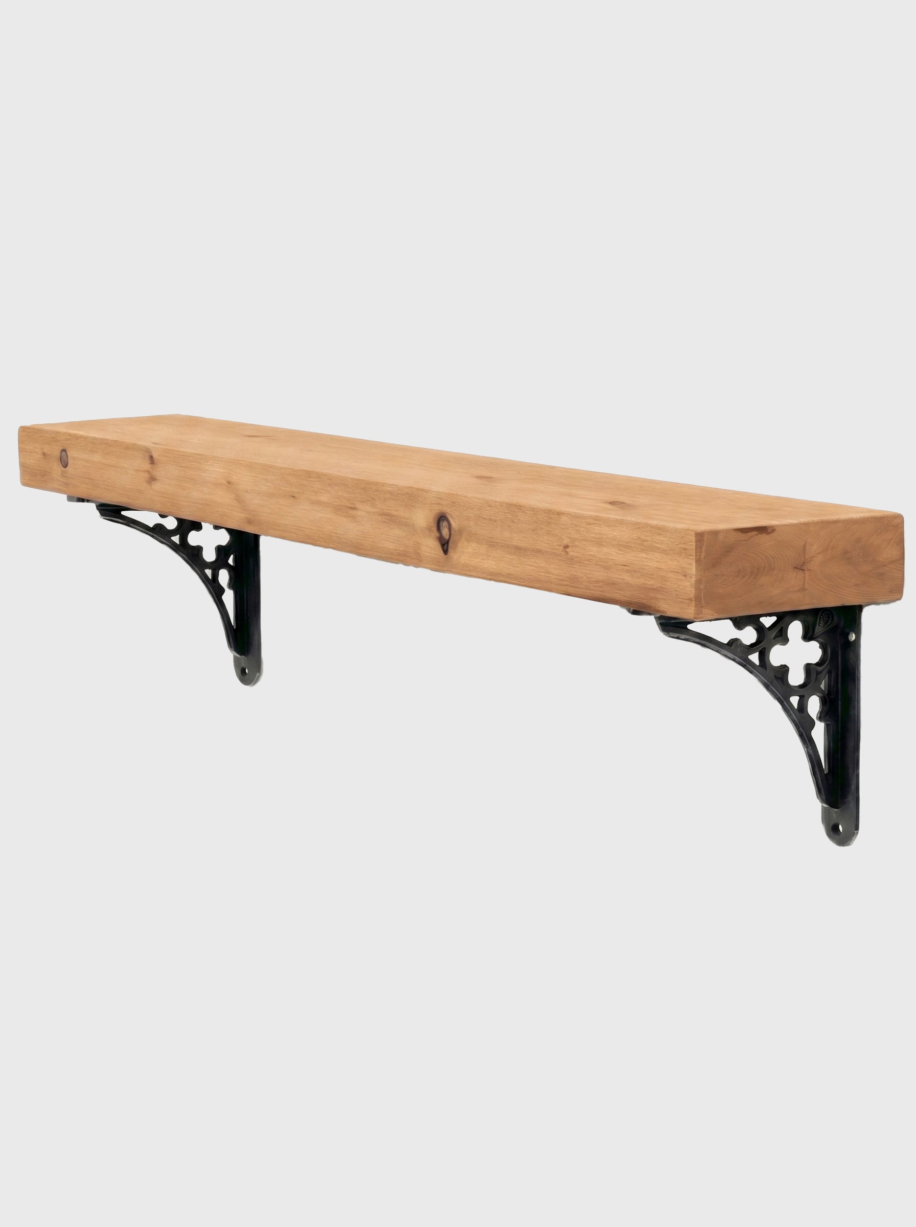 Lindisfarne Rustic Wooden Shelf with Metal Brackets - 14.5cm x 4.5cm - Bracketed Shelves