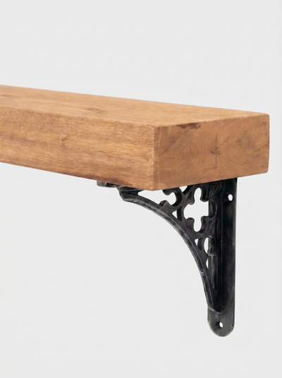 Lindisfarne Rustic Wooden Shelf with Metal Brackets - 14.5cm x 4.5cm - Bracketed Shelves