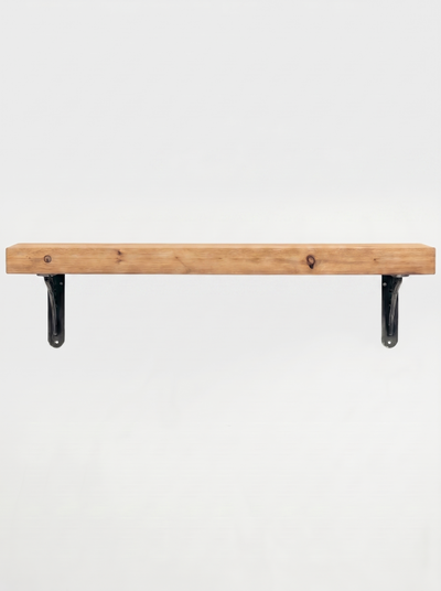 Lindisfarne Rustic Wooden Shelf with Metal Brackets - 14.5cm x 4.5cm - Bracketed Shelves