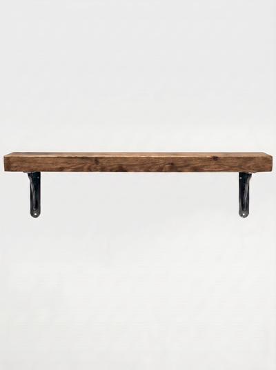 Lindisfarne Rustic Wooden Shelf with Metal Brackets - 14.5cm x 4.5cm - Bracketed Shelves