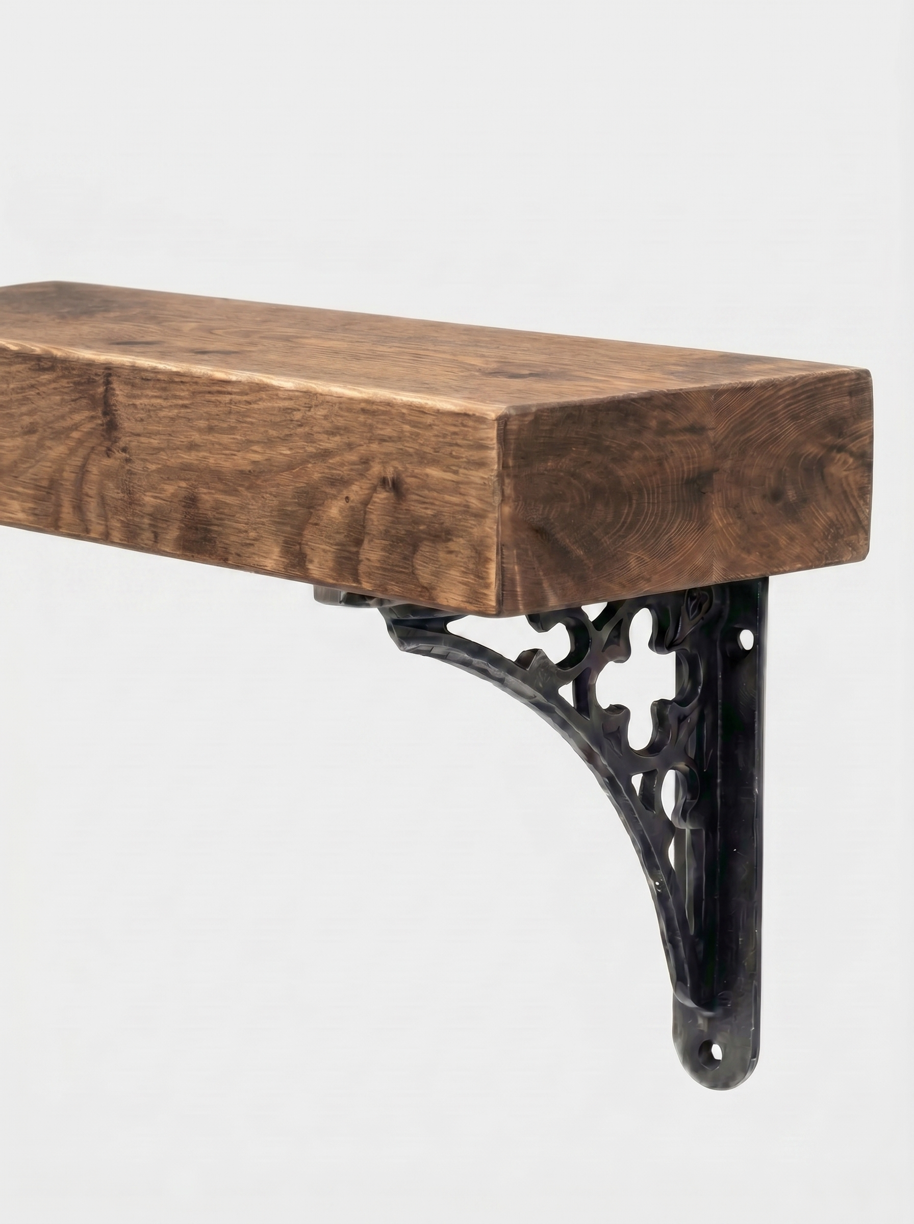 Lindisfarne Rustic Wooden Shelf with Metal Brackets - 14.5cm x 4.5cm - Bracketed Shelves