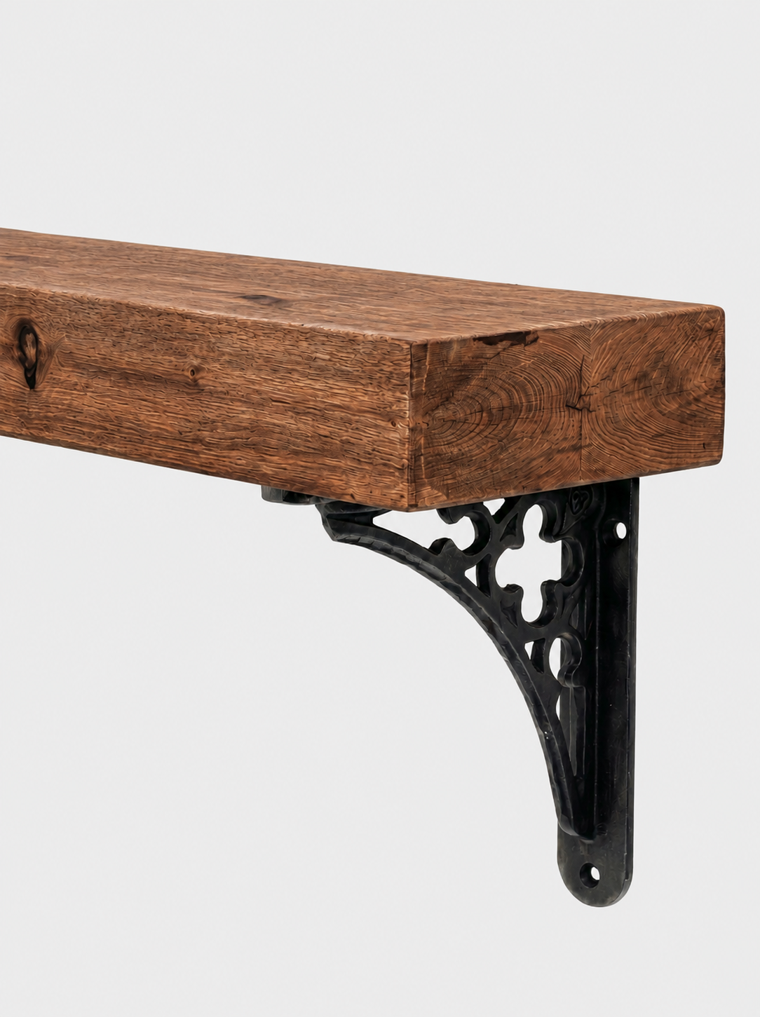 Lindisfarne Rustic Wooden Shelf with Metal Brackets - 14.5cm x 4.5cm - Bracketed Shelves
