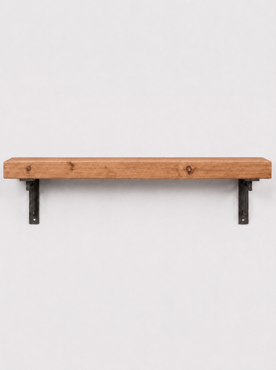 Regent Rustic Wooden Shelf with Metal Brackets - 14.5cm x 4.5cm - Bracketed Shelves