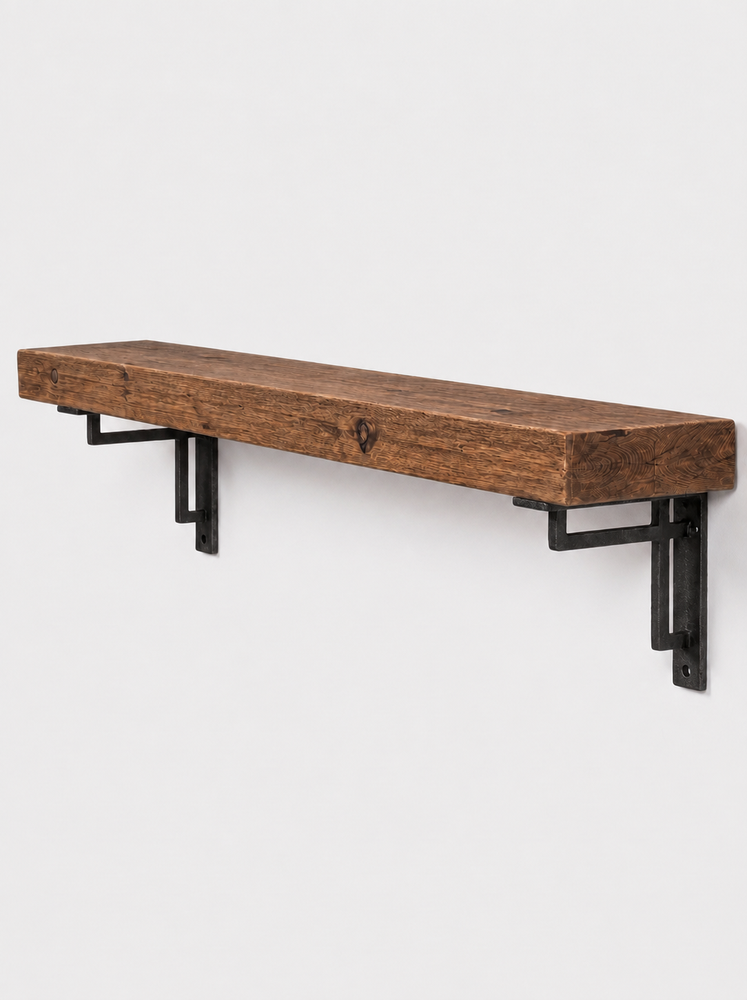 Regent Rustic Wooden Shelf with Metal Brackets - 14.5cm x 4.5cm - Bracketed Shelves