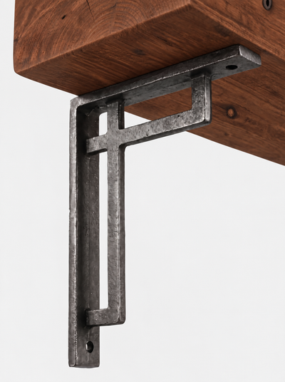 Regent Rustic Wooden Shelf with Metal Brackets - 14.5cm x 4.5cm - Bracketed Shelves