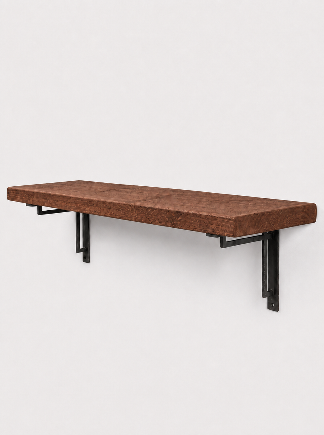 Regent Rustic Wooden Shelf with Metal Brackets - 22cm x 3.5cm - Bracketed Shelves