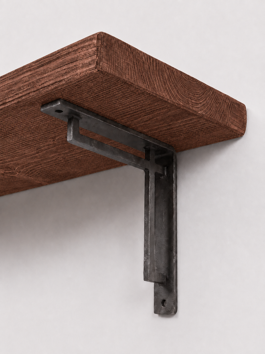 Regent Rustic Wooden Shelf with Metal Brackets - 22cm x 3.5cm - Bracketed Shelves