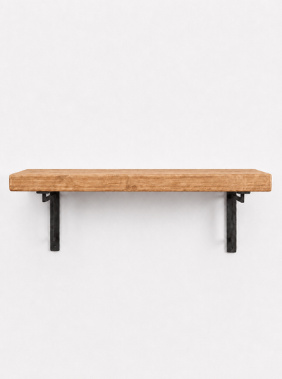 Regent Rustic Wooden Shelf with Metal Brackets - 22cm x 4.5cm - Bracketed Shelves