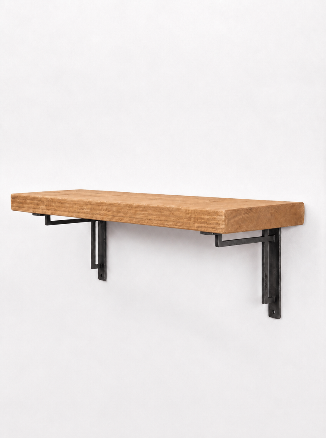 Regent Rustic Wooden Shelf with Metal Brackets - 22cm x 4.5cm - Bracketed Shelves