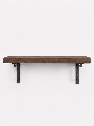 Regent Rustic Wooden Shelf with Metal Brackets - 22cm x 4.5cm - Bracketed Shelves