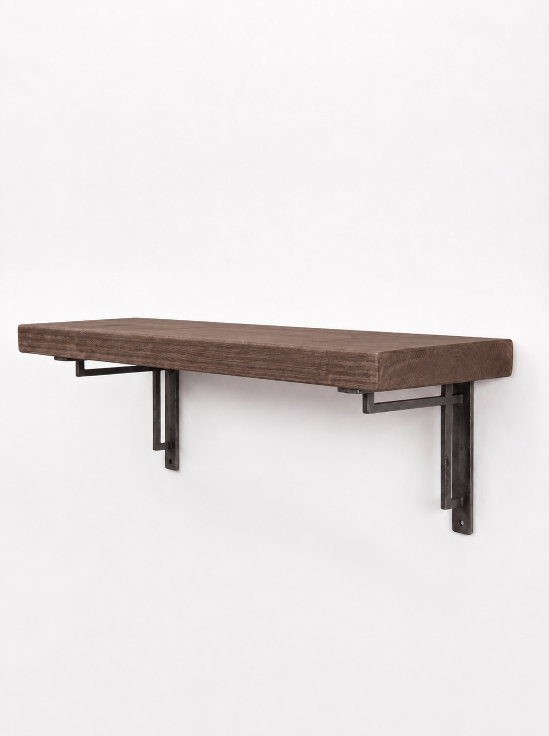 Regent Rustic Wooden Shelf with Metal Brackets - 22cm x 4.5cm - Bracketed Shelves