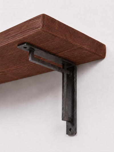 Regent Rustic Wooden Shelf with Metal Brackets - 22cm x 4.5cm - Bracketed Shelves