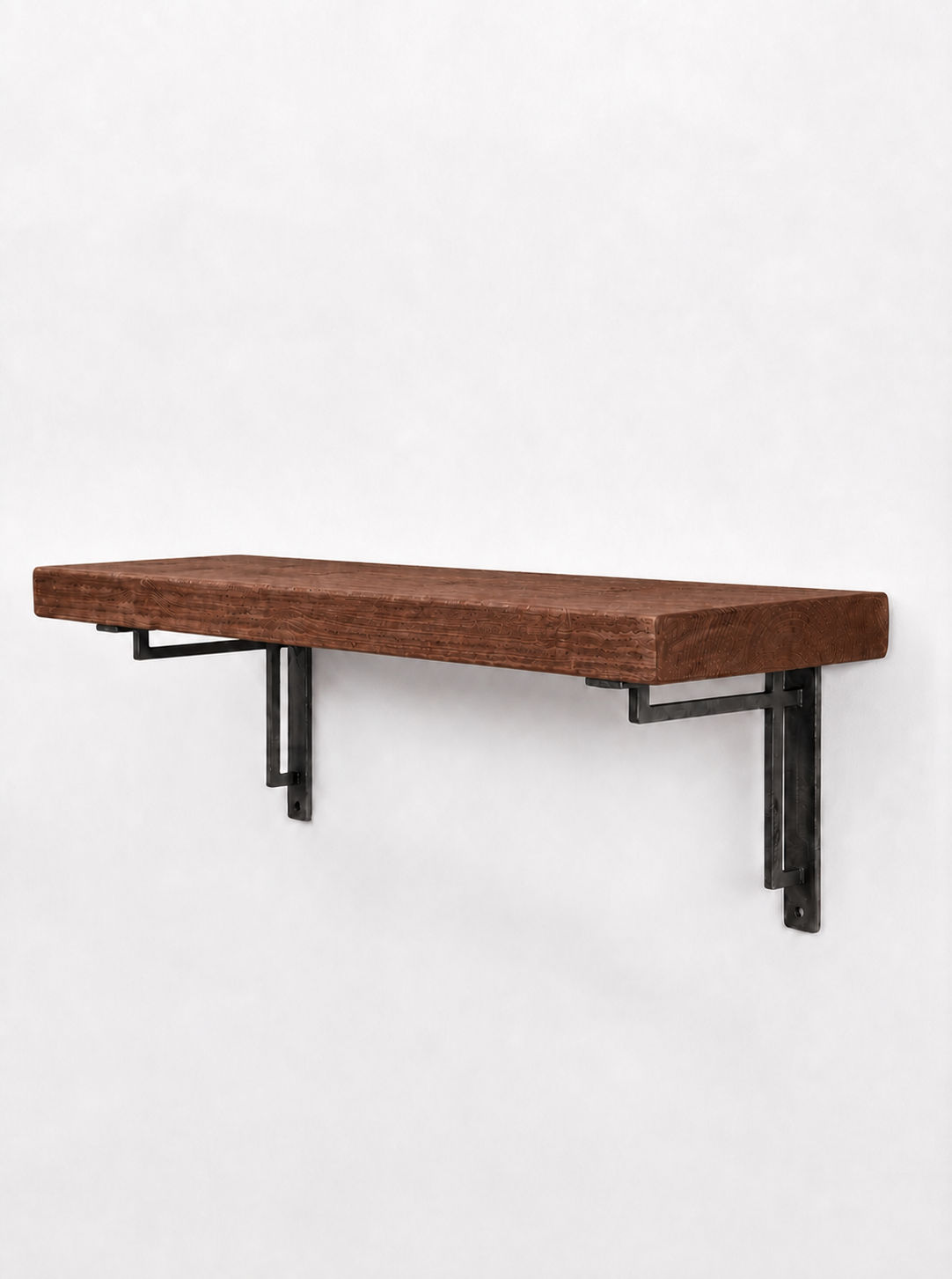 Regent Rustic Wooden Shelf with Metal Brackets - 22cm x 4.5cm - Bracketed Shelves