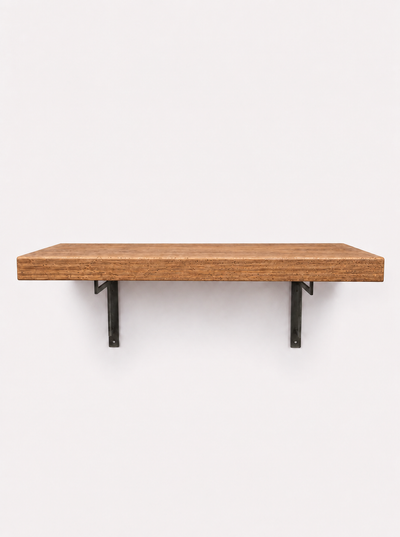 Regent Rustic Wooden Shelf with Metal Brackets - 29cm x 4.5cm - Bracketed Shelves
