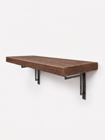 Regent Rustic Wooden Shelf with Metal Brackets - 29cm x 4.5cm - Bracketed Shelves