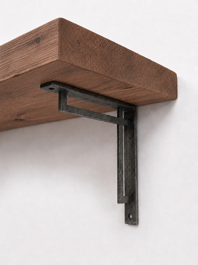 Regent Rustic Wooden Shelf with Metal Brackets - 29cm x 4.5cm - Bracketed Shelves