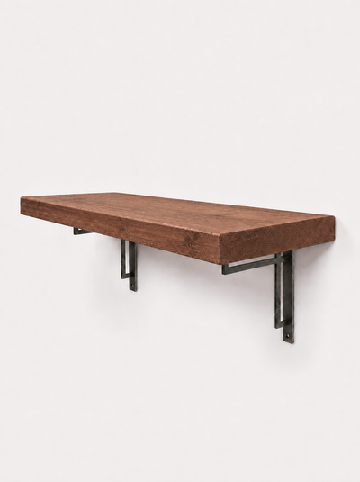 Regent Rustic Wooden Shelf with Metal Brackets - 29cm x 4.5cm - Bracketed Shelves
