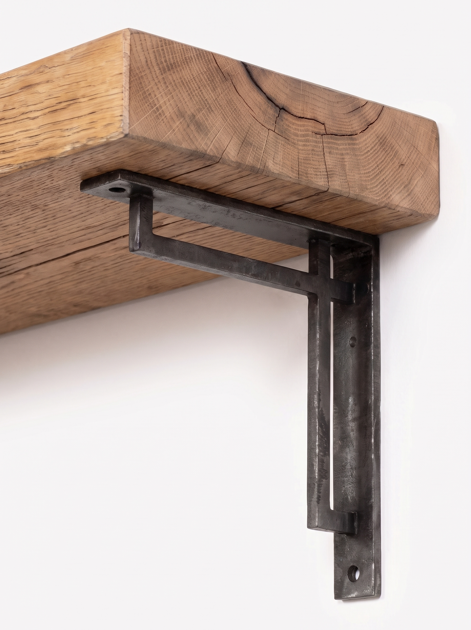 Regent Solid Shelf with Metal Brackets  - 8x2 Oak Shelf (19x4cm) - Bracketed Shelves