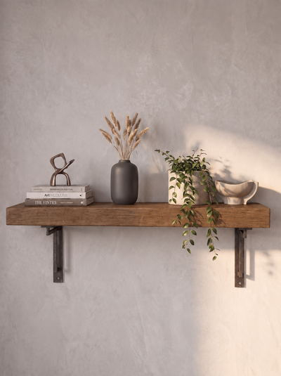 Regent Solid Shelf with Metal Brackets  - 8x2 Oak Shelf (19x4cm) - Bracketed Shelves